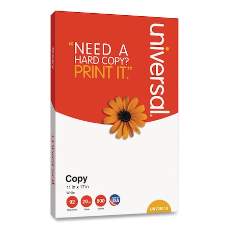 Copy Paper, 92 Bright, 20 Lb, 11 X 17, White, PK500